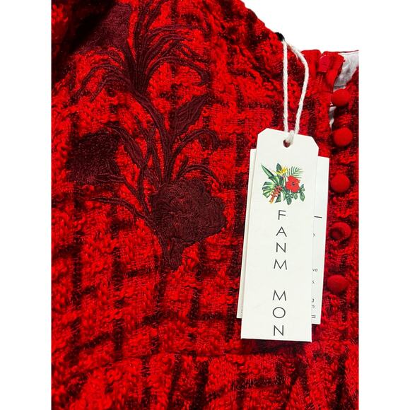 $429 Fanm Mon GULIA Corset Peplum Embroidered Tweed Midi Dress | Red Sz XL NWT - Picture 9 of 16